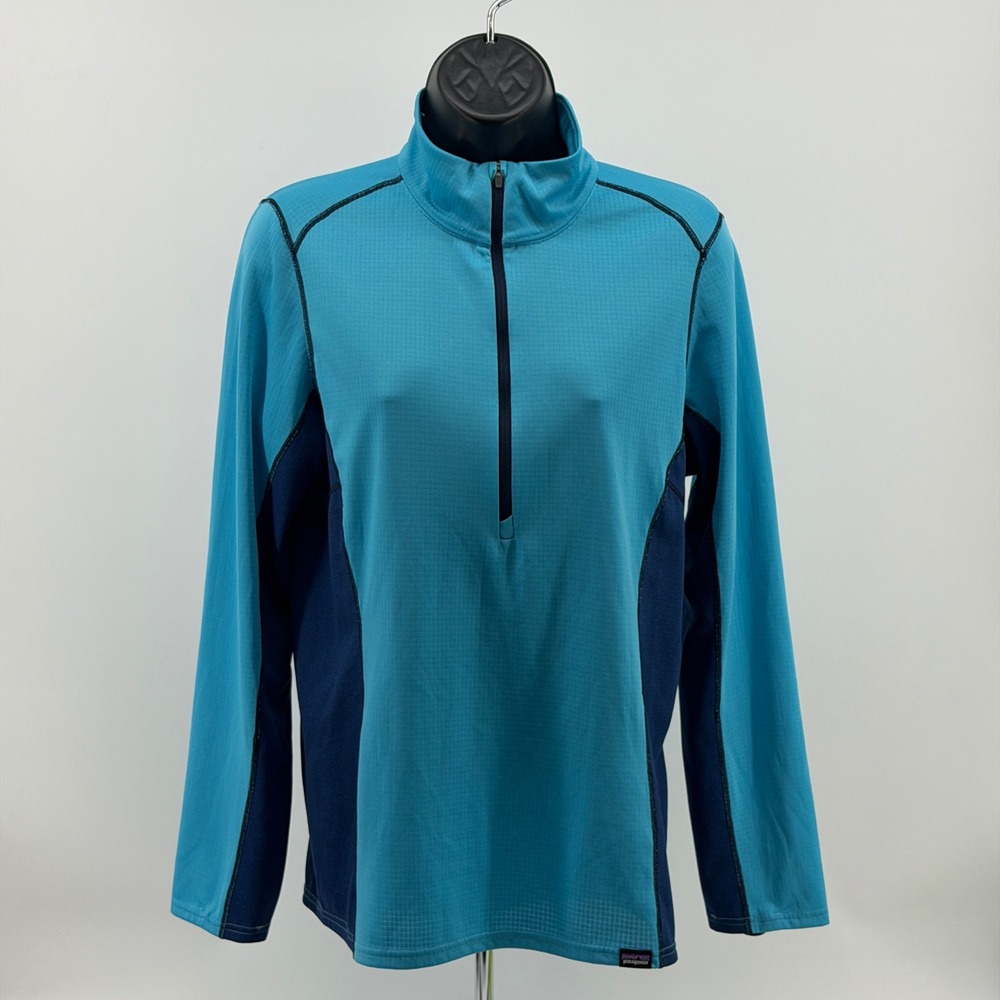 Patagonia Baselayer Women M Blue Capilene Midweight Quarter Zip Polartec 43672